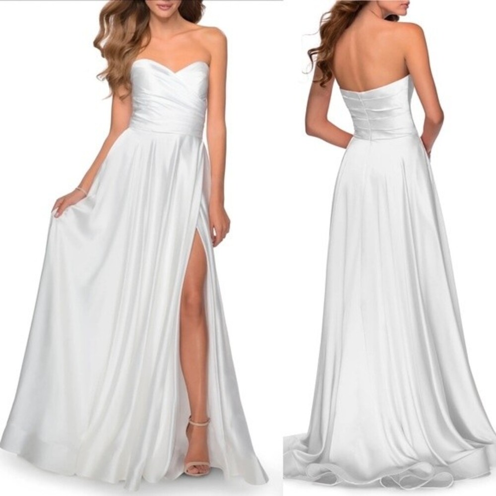 La Femme Strapless Slit Satin Ballgown 2